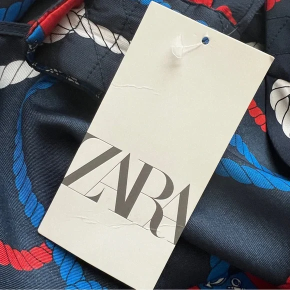 ZARA Nautical Chain Knot Print Dress Navy Double Breasted Mini XS NWT - Picture 10 of 11